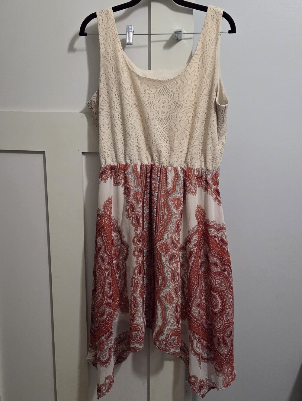 Cato Ivory Lace Detail Handkerchief Hem Dress
